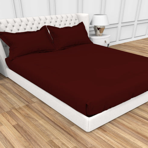 Alley Solid 100% Cotton 300 TC Fitted Sheet with 2 Pillow covers- Extra Soft - Easy Care- Hyperallergenic